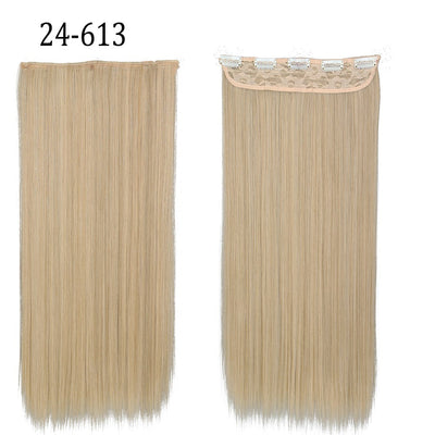 Synthetic Long Straight 5 Clip In Hair Extensions 22’‘ High Resistant Temperature Fiber Black Brown Blonde Hairpiece