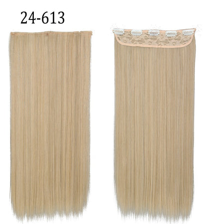 Synthetic Long Straight 5 Clip In Hair Extensions 22’‘ High Resistant Temperature Fiber Black Brown Blonde Hairpiece