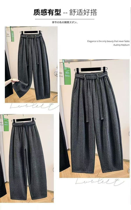 2025 Autumn Winter New All-match Fashionable Solid Color Elastic Waist Wide Leg Pants Women Clothes Casual Drawstring Trousers