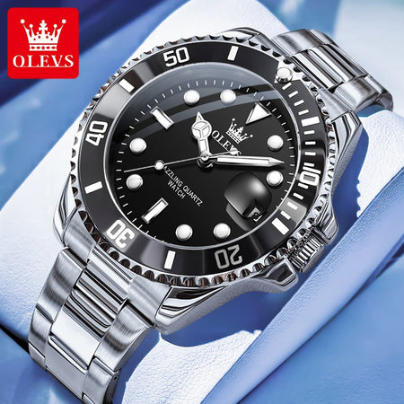 OLEVS Men's Watches Trend Luxury Fine Steel Strap Big Date Original Brand Quartz Wristwatch for Man Waterproof Luminous 5885 New