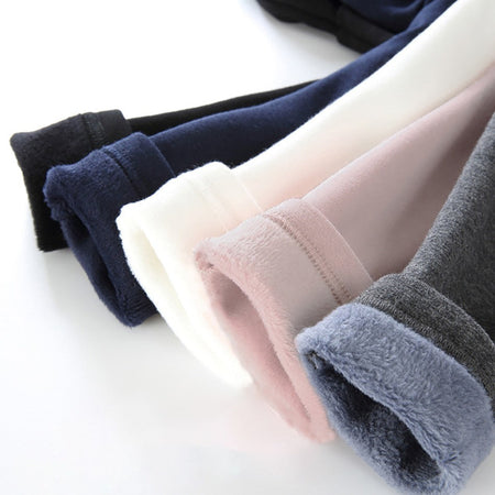 Girls Fleece-Lined Winter Thermal Pants Children Thickened Warm Soft Black White Gray Pink Outdoor Leggings for Kids Clothing