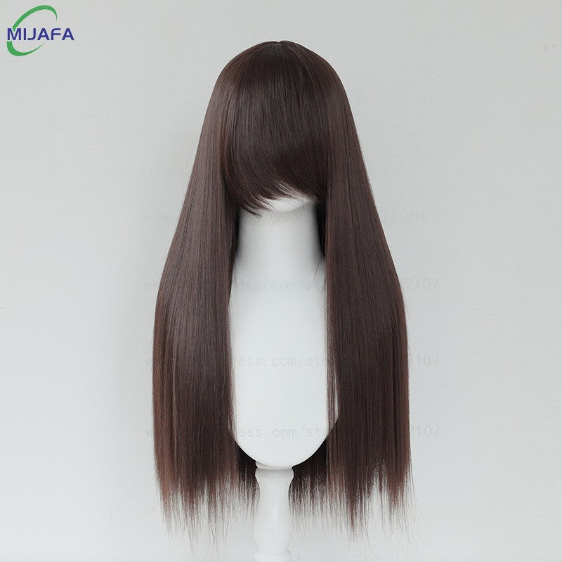 Very High Quality 400g 48 Colors 24Inch 60cm Long Straight Cosplay Wig With Bangs Heat Resistant Hair Anime Wigs + Wig Cap