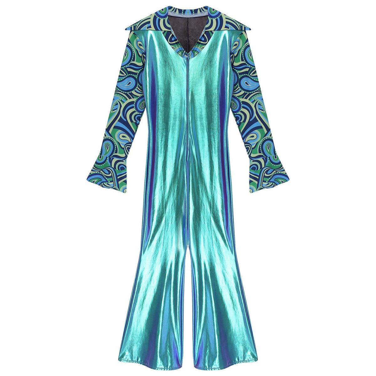 Men Bell Bottom Pants Jumpsuit Rompers Vintage 80s Disco Hippie Costume for Rock Jazz Dancewear Musical Theme Party Dress-up