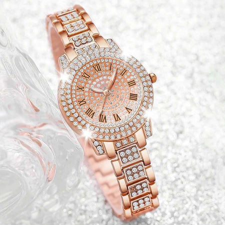 4 Pieces Fashionable Luxury Women's Watch Set with Rhinestone Roman Numbers Round Dial Watch Quartz Bracelet Perfect Gift Set