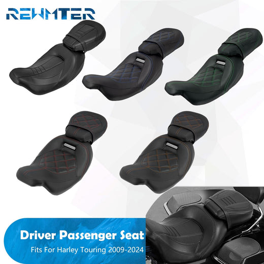 Motorcycle Two Up Seat Black Front Rear Driver Passenger Seat For Harley Touring Road King Street Electra Road Glide 2009-2024