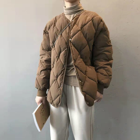 Autumn Winter Single Breasted Coat Women 2025 Fashion Solid Warm Quilted Jacket Long Sleeve O Neck Coats Lady Casual Outfit Wear