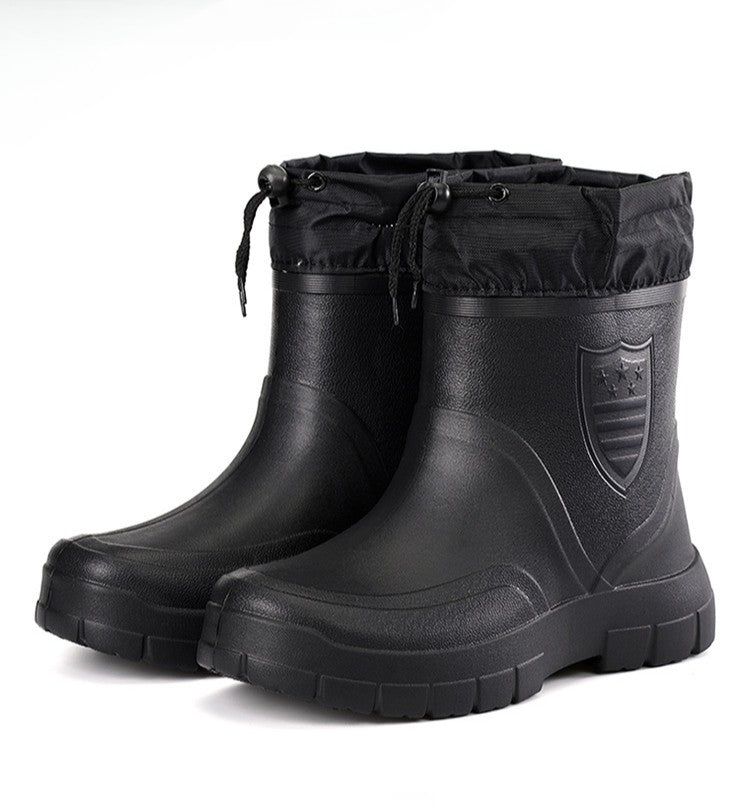 2024 Versatile Men's Rain Boots Waterproof outdoor lightweight shoe Velvet fashion short boot Casual comfort male water shoes