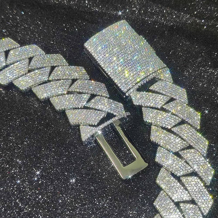 Thick Heavy 15mm Two Rows Prong Setting Cuban Link Chain Iced Out Hip Hop White/18k Gold Plated Necklace Jewelry Women Men Gifts