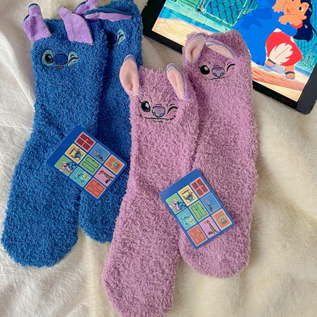 Disney Cute Stitch Cartoon Thermal Socks Coral Fleece Non Slip Floor Socks Cute Housewarming Present Christmas gift Couple socks