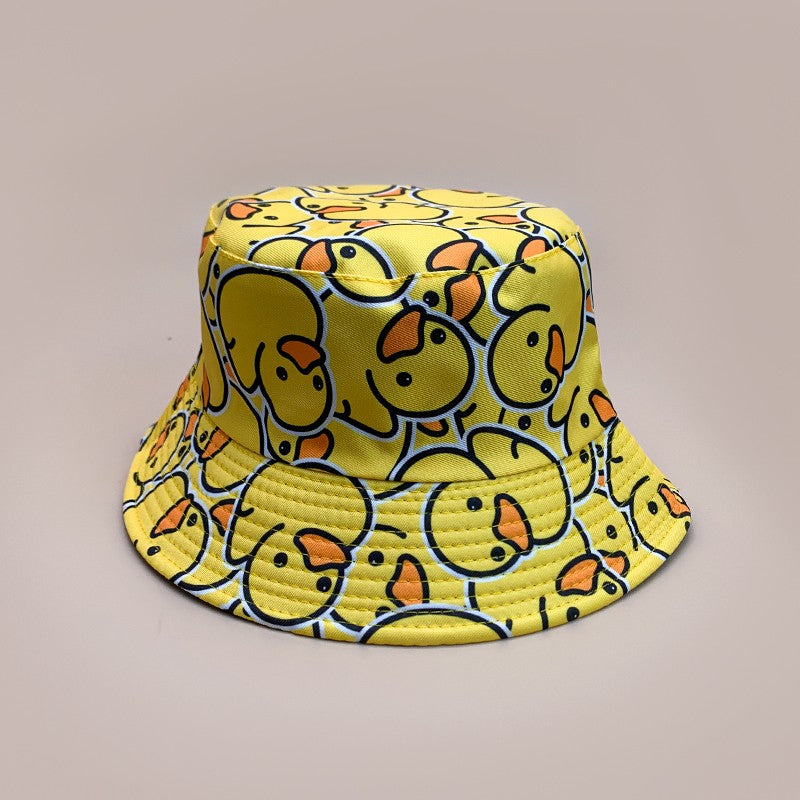 Cartoon Yellow Duck Bucket Hats New Unisex Cute Sunshade Double Sided Wearable Fashion Casual Versatile Outdoor Fisherman Caps