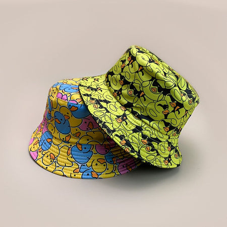 Cartoon Yellow Duck Bucket Hats New Unisex Cute Sunshade Double Sided Wearable Fashion Casual Versatile Outdoor Fisherman Caps