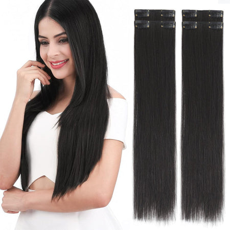 LUPU Synthetic Fiber Hair Extensions, Easy to Wear, Heat-Resistant, 16/20/24 Inch, Set of 4 Pieces, Versatile for All Users