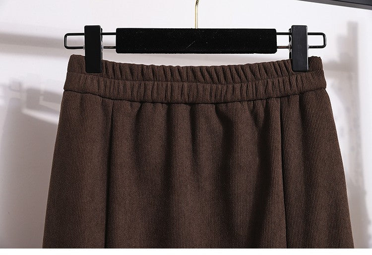 Plus Size Skirt Women 2024 Winter High Waist Elastic Velvet A Line Mermaid Skirt Korean Style Elegant Brown Or Black Long Skirts