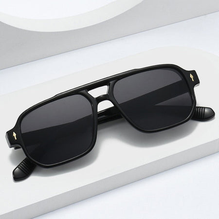 SO&EI Vintage Double Bridges Men Square Sunglasses Fashion Clear Ocean Lens Eyewear Women Trending Rivets Sun Glasses UV400