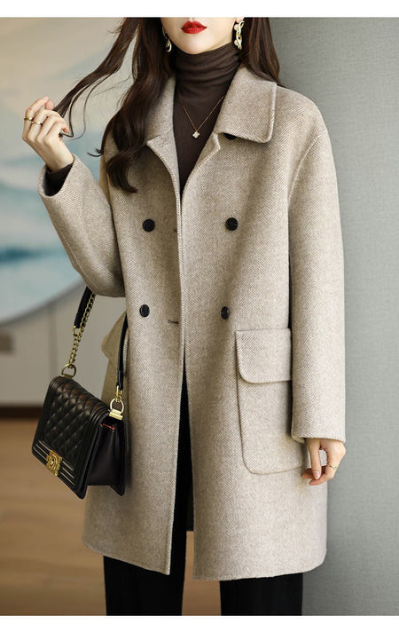 Plus Size Women's Thickened Woolen Coat Hot Sale Of The Season Autumn Winter New Style Coffee Color Slimming Mid-Length Korea...