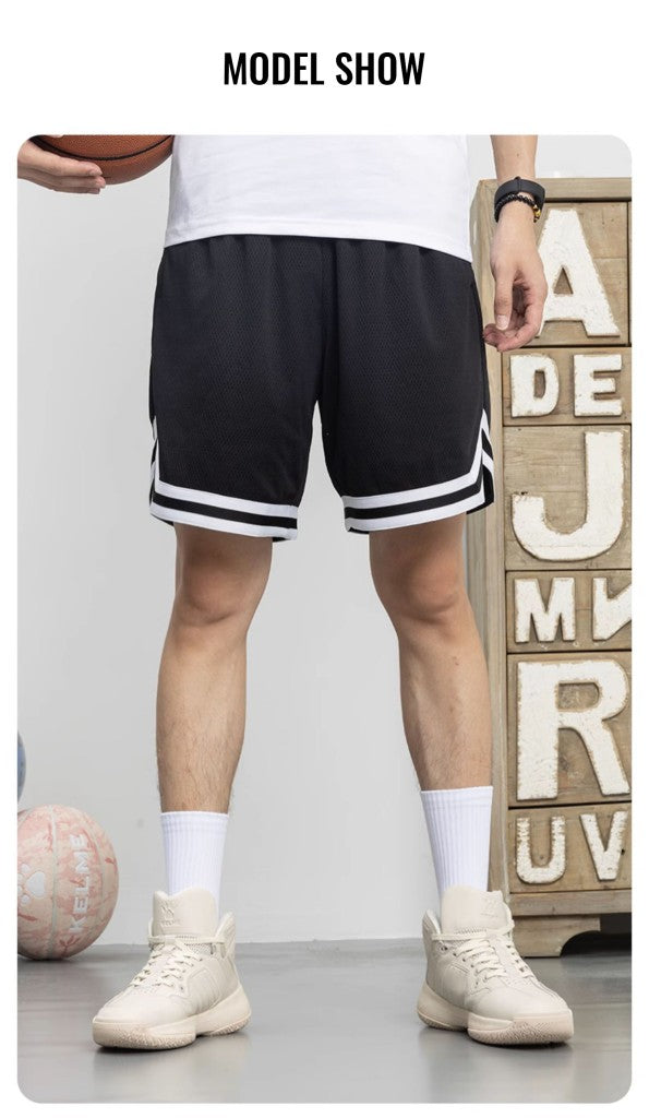 SONECHOKI Knee Length Basketball Shorts Men Striped Loose Running Sport Gym Mesh Breathable Fitness Training Workout Bottom Male