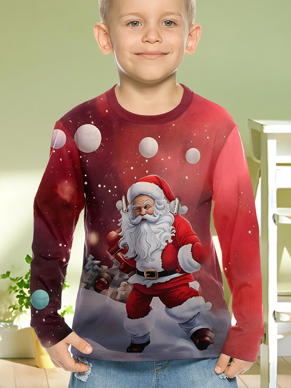 Children's Clothing Boys Tshirt Long Sleeve Creative 3D Christmas Print Kids Spring Fall Clothes Casual O-Neck Girl Clothes Tops
