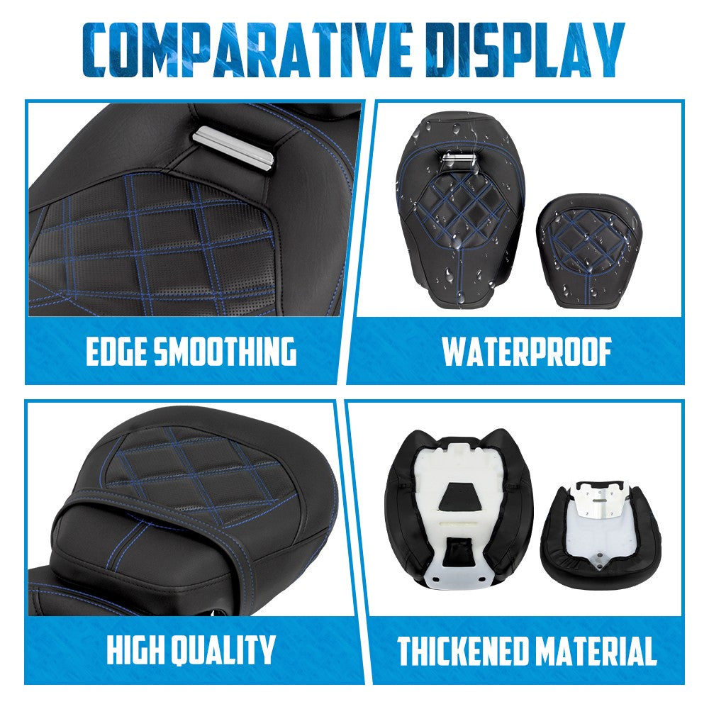Motorcycle Two Up Seat Black Front Rear Driver Passenger Seat For Harley Touring Road King Street Electra Road Glide 2009-2024