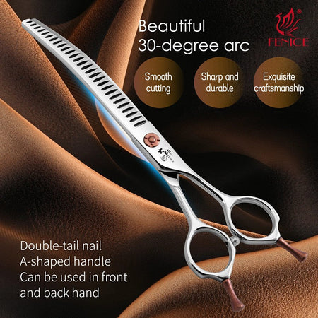 Fenice ZB Professional 6.5/7.0 Inch JP440CDog Grooming Curved Chunker/Thinner/Fluffy Scissors for Dog Groomer/Family Use