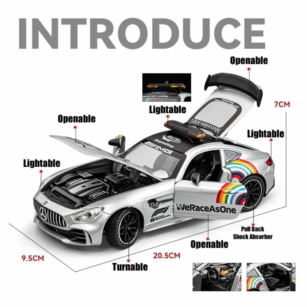 1:24 GTR F1 Safety 300SL Sport Car Model Toy Alloy Diecast Sound Light Shock Absorption Miniature Vehicle Models Collection Gift