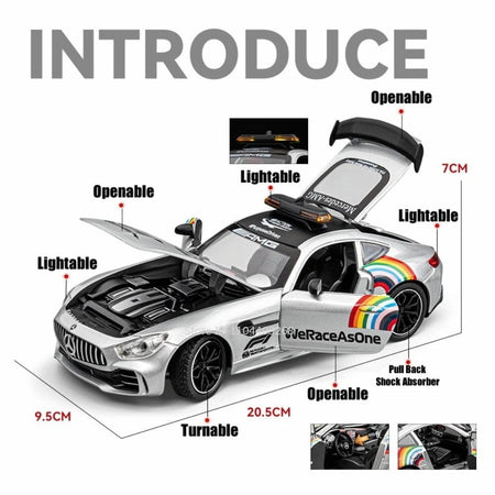 1:24 GTR F1 Safety 300SL Sport Car Model Toy Alloy Diecast Sound Light Shock Absorption Miniature Vehicle Models Collection Gift