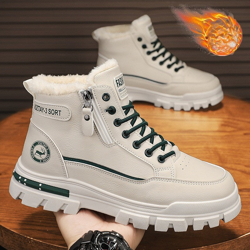 New winter plush  thick warm men's cotton shoes trendy outdoor high top male snow boots