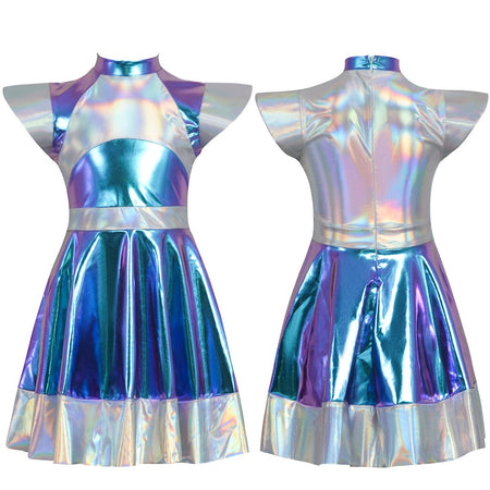 Cyber Alien Laser Reflective Alien Cosplay Dress, Adult and Children's Party Outfit, Including Tentacle Headpiece