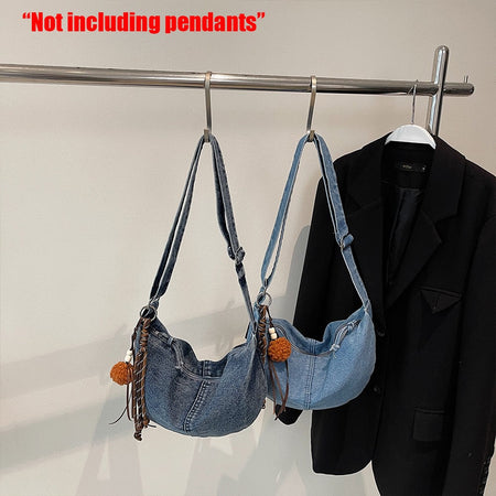 Autumn and Winter Trendy and Cool Fashion Denim Dumpling Bag New Zipper Versatile Single Shoulder Crossbody Bag
