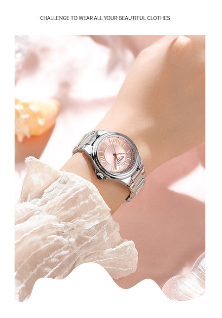 CURREN Romantic Charm Women's Wristwatches Fashion Design Thin Quartz Watch with Luminous Hands Stainless Steel Bracelet