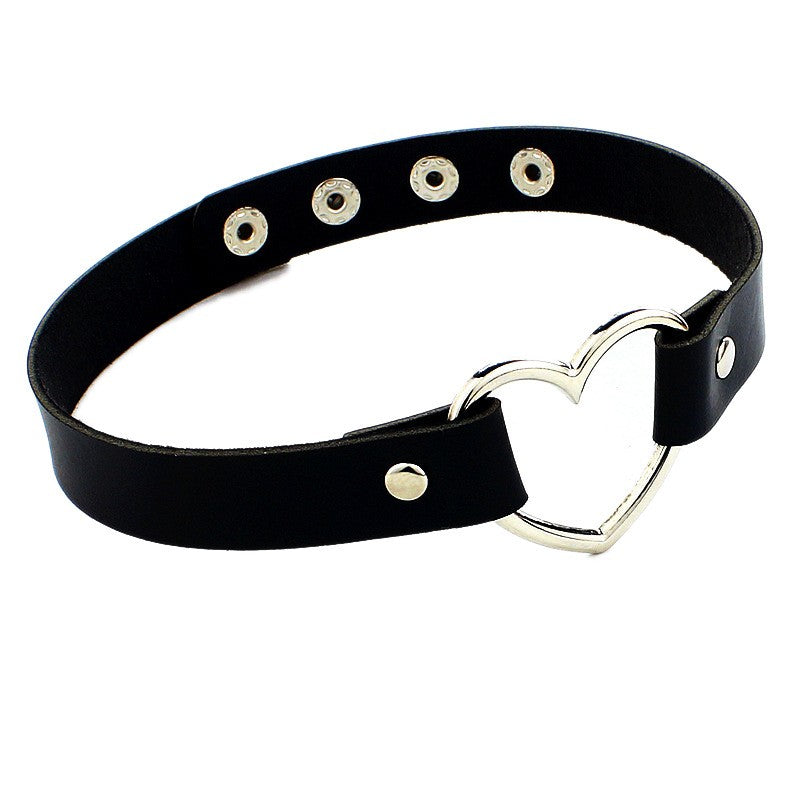 Woman Black Punk Choker Collar Necklace Sexy PU Leather Heart Lock Key Spike Chocker Gothic Cosplay Accessories Party Jewelry
