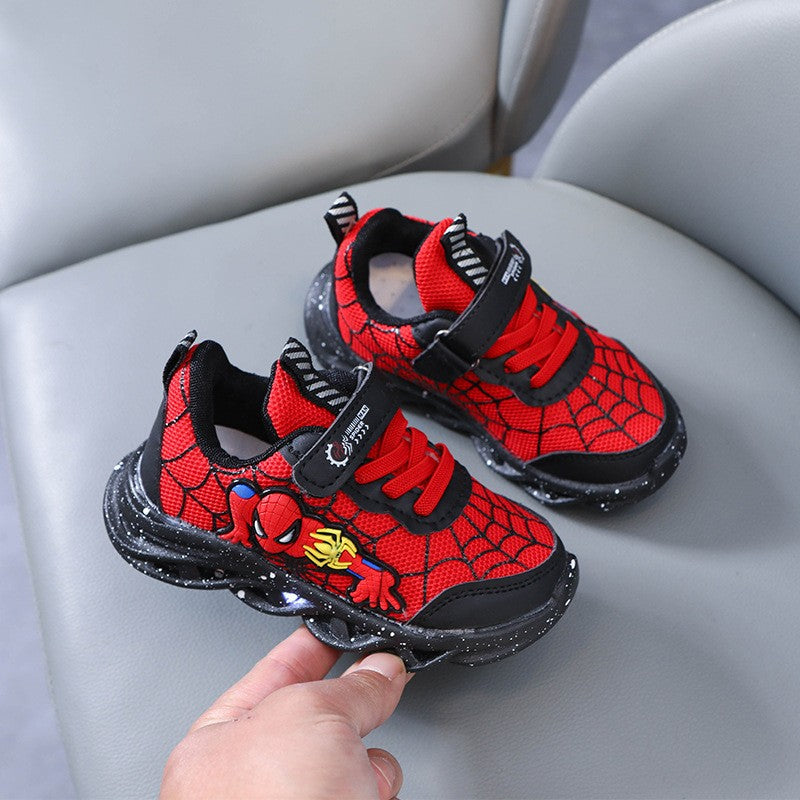 LED Casual Sneakers Red Black For Spring Boys Cartoon Mesh Outdoor Shoes Children Lighted Non-slip Shoes Size 21-30
