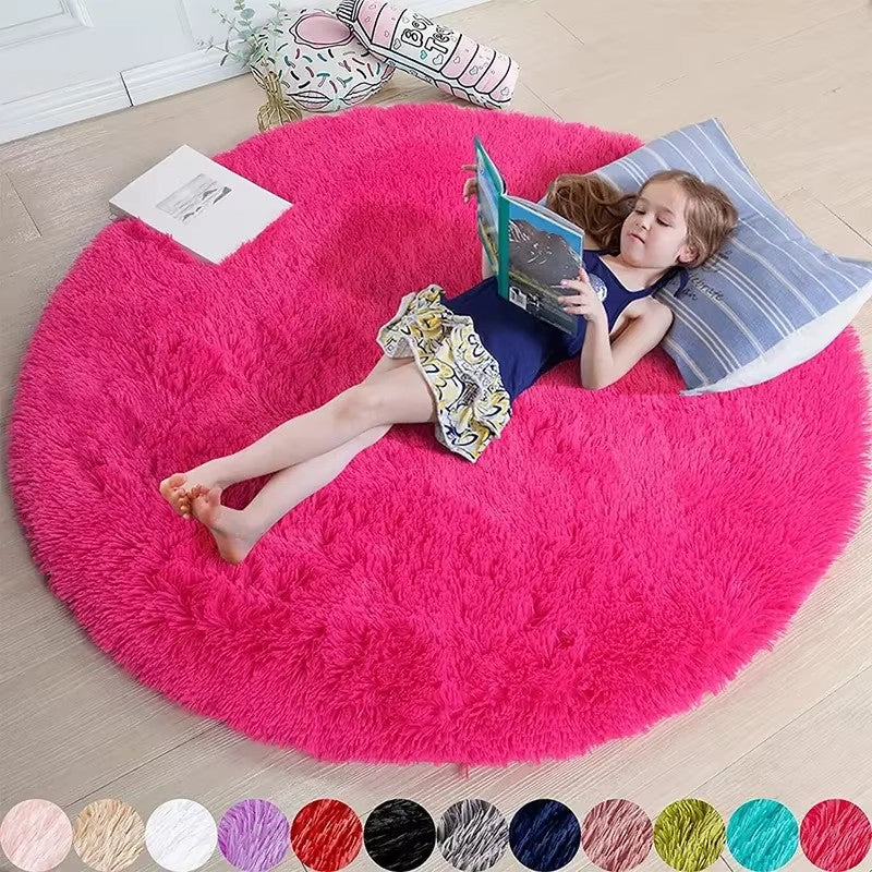 VIKAMA Ultra Soft Shaggy Round Rug Pad Fluffy White Carpet Living Room Home Decor Bedroom Kids Room Salon Thick Pile Carpet