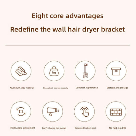 Angle Adjustable Hair Dryer Holder Non-Drilling Wall-Mounted Hair Dryer Stand For Bathroom Free-hand Lazy Storage Rack Shelf