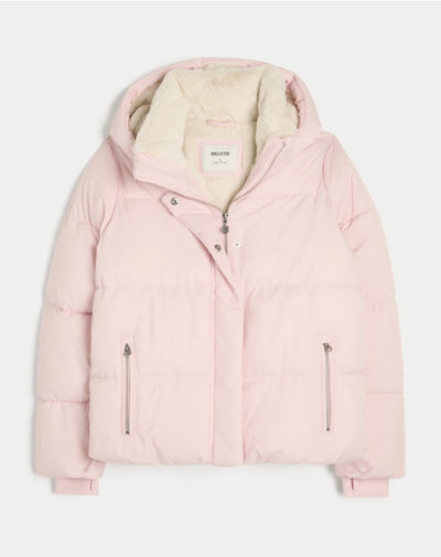 Pink Women's Jacket With Hat Zipper Pockets Inner Faux Fur Solid Female Jackets 2025 Autumn Winter Fashion Chic Lady Outwears