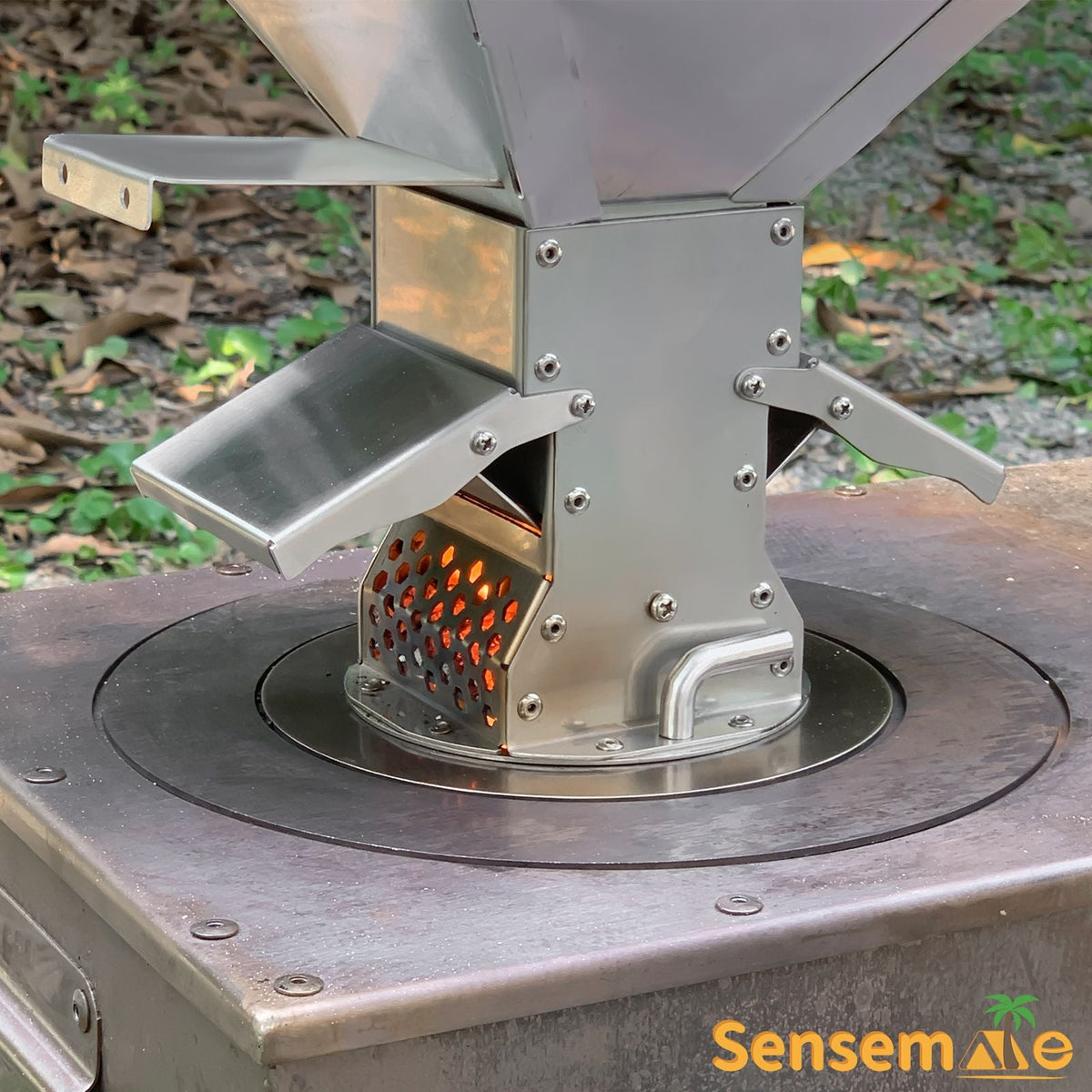 Hot Tent Wood Burning Stove Folding Stainless Steel 5-Section Chimney Outdoor Camping Wood Heater with Cooking Wing Panels