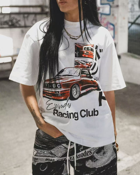 Trendy Y2K car pattern print simple casual men T-shirt retro European American Gothic high street punk Harajuku short sleeve