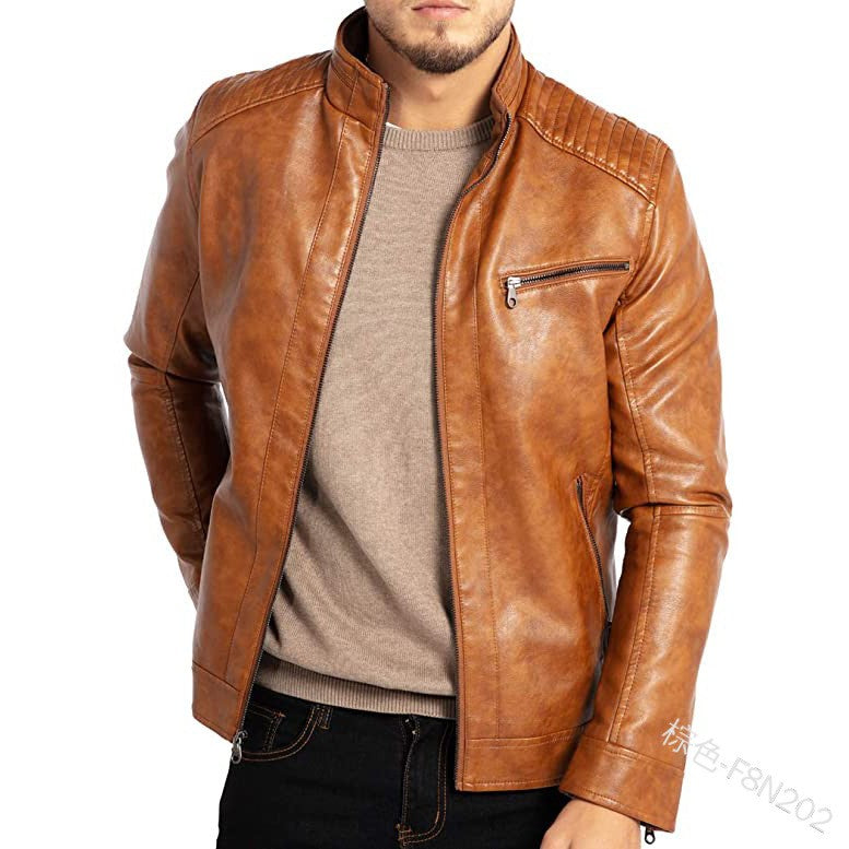 Men's PU Leather Jacket Stand-Up Collar Punk Motorcycle Style Fashion European American Teenagers Male Outerwear