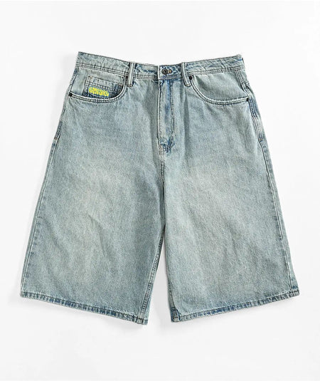 Empyre new gray denim skateboard shorts cartoon embroidery design loose jeans wide leg pants hip hop street Y2K couple pants
