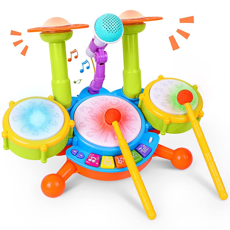 Hot Selling Creative Children Drums Set Electric Light Cool Music Drum Kit Percussion Instrument Baby Early Education Toys Gifts