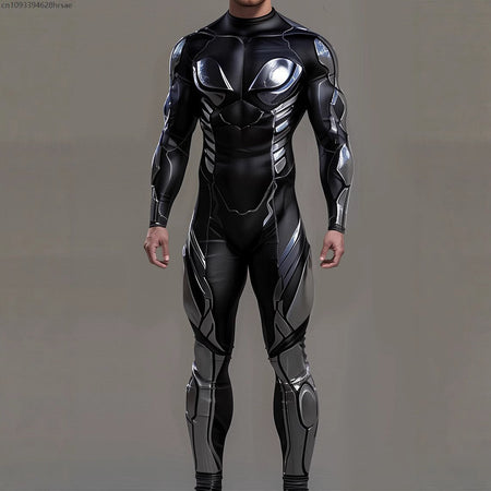CyberPunk Futuristic Mechanical Armour Jumpsuit Cool Fighter Cosplay Bodysuit Steampunk Costume Halloween Party Shows Men Zentai