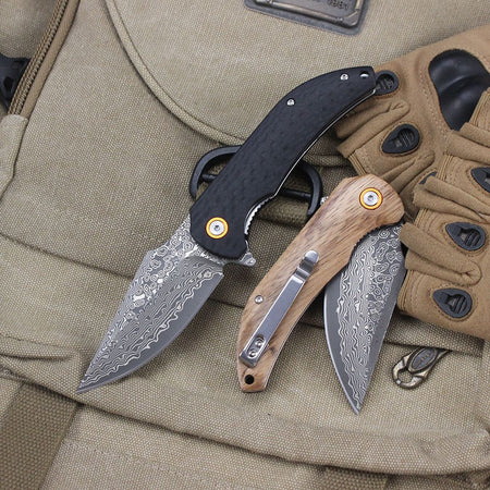 Damascus Pattern Folding Knife Wood Handle Portable Outdoor Self-defense Pocket knife High Hardness EDC Camping Kitchen Knives