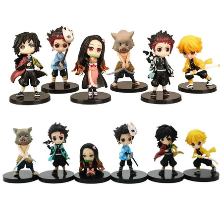 6pcs Anime Demon Slayer Figure Nezuko Tanjirou Zenitsu Inosuke Kyoujurou Giyuu Kawaii Qposket Figural PVC Model Toy Collect Gift