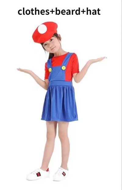 Anime Odyssey Super Luigi Brothers Cosplay Costume  Adult Children's Jumpsuit Beard Hat  Set Halloween Costume