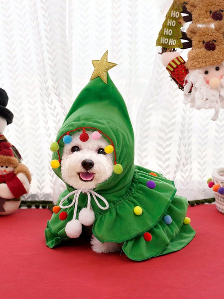 Christmas Pet Costume, Autumn And Winter Dog Cape, Christmas Tree Design Pet Cloak Shawl, Dog Transformation Outfit