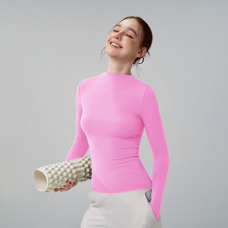SOISOU 5 Colors Half-High Collar Slim Fit Yoga Top Women's Pilates Pullover Sports Long Sleeve High Elastic Fitness T Shirt