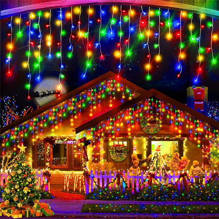 Solar Curtain Icicle Light 3.5M Eaves Decor Outdoor Fairy String Lights Wedding Party Christmas Stair Decor Garden Garlands