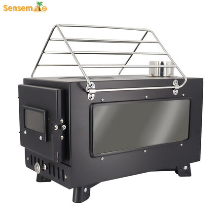 Folding Camping Wood Stove,Portable Tent Heater with 5-Section Detachable Chimney,Ice Fishing Firewood Burner,Outdoor Cook & BBQ