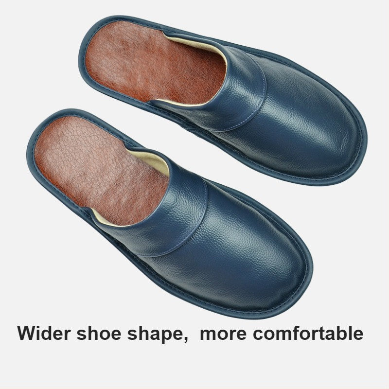 Big sizeGenuine Cow Leather Slippers Homes in indoor slipper Spring Autumn men women elderly non-slip casual single Slides shoes