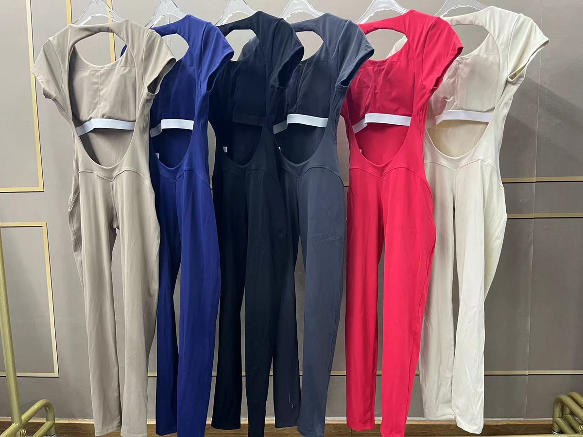 Seamless Yoga Jumpsuits Sports Fitness Hip-lifting Short-sleeved Backless One-piece Workout Gym Leggings Tracksutis for Women