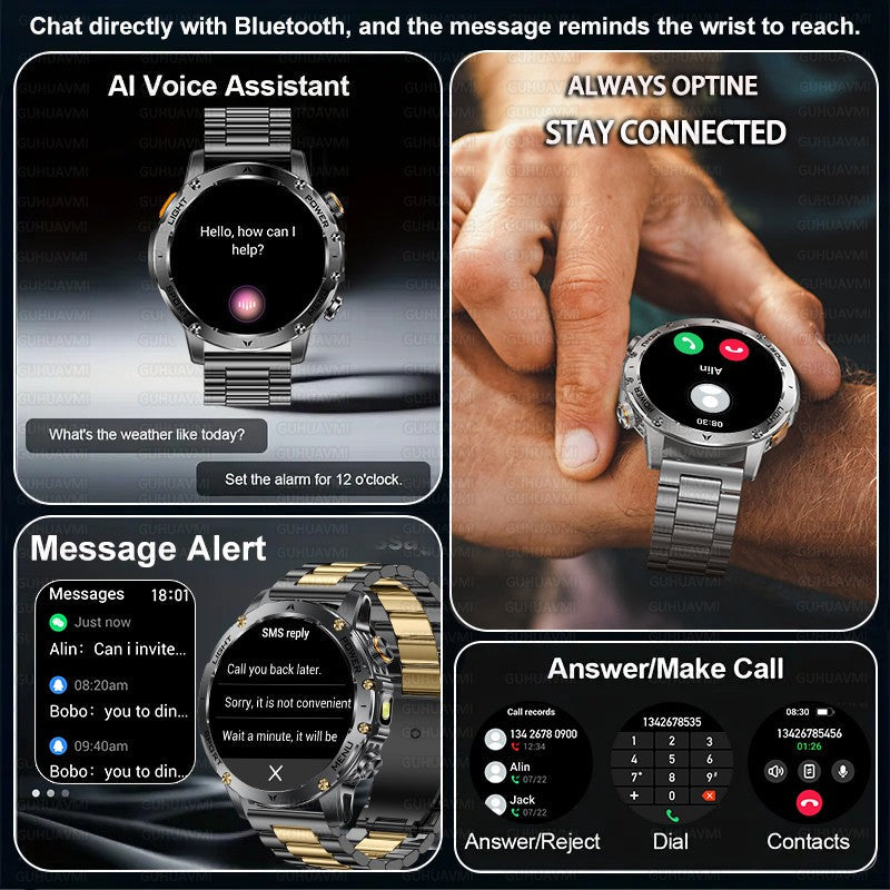2025 New Military Smart Watch 1000Mah Battery Fitness Tracking 10ATM Waterproof Tactics Sport Flashlight call Bracelet For Men